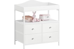 BOLUO Changing Table Dresser with 4 Fabric Drawers and Open Shelf, Baby Dresser with Changing Table Top Diaper Changing Station with Storage for Nursery Modern (White)