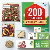 Baggies Variety Size Pack - 200 pcs, Leak Proof Freezer Bags | Variety of 50 Gallon, 50 Quart And 100 Sandwich, BPA-Free Food Storage Bags, Resealable Zipper Seal, Freezer Safe