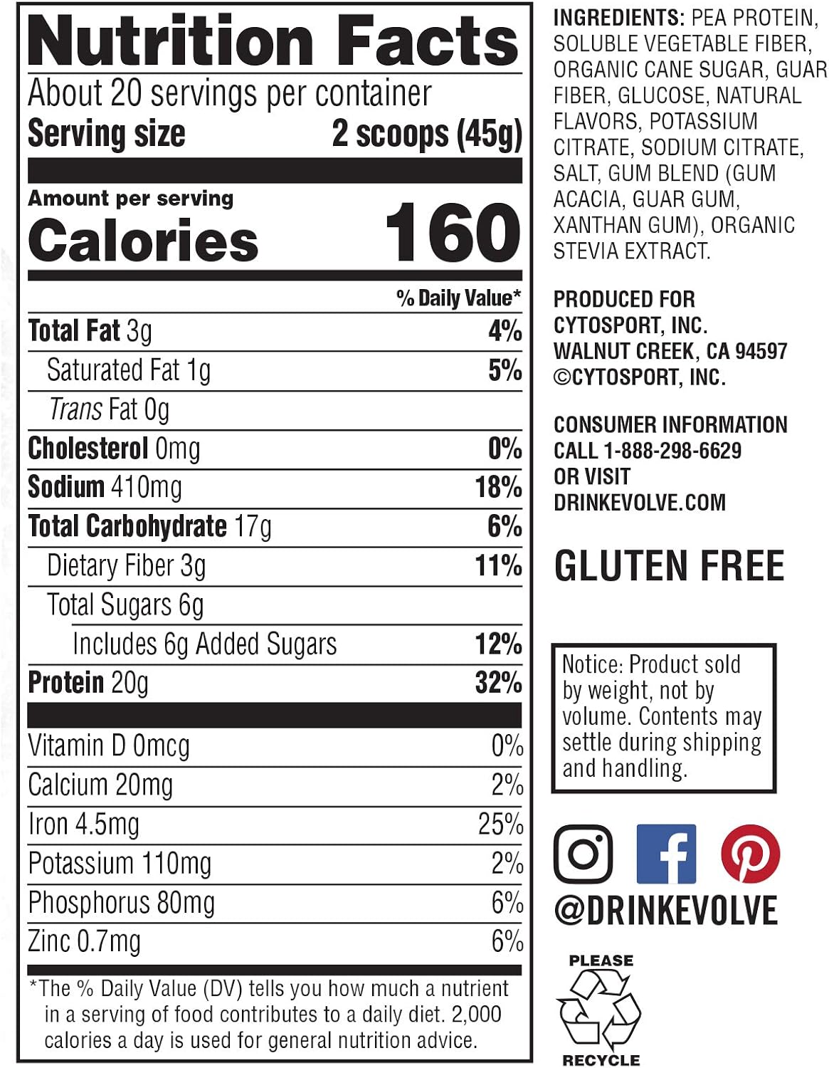 Evolve Protein Powder, Ideal Vanilla, 20g Protein, 2 Pound: Health & Personal Care
