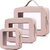 Pinkmik Clear Makeup Bag Waterproof Travel Case for Cosmetics and Toiletries Women's Purse Organizer and Clear Car Bag with Zipper (Pink, L+M+MINI)