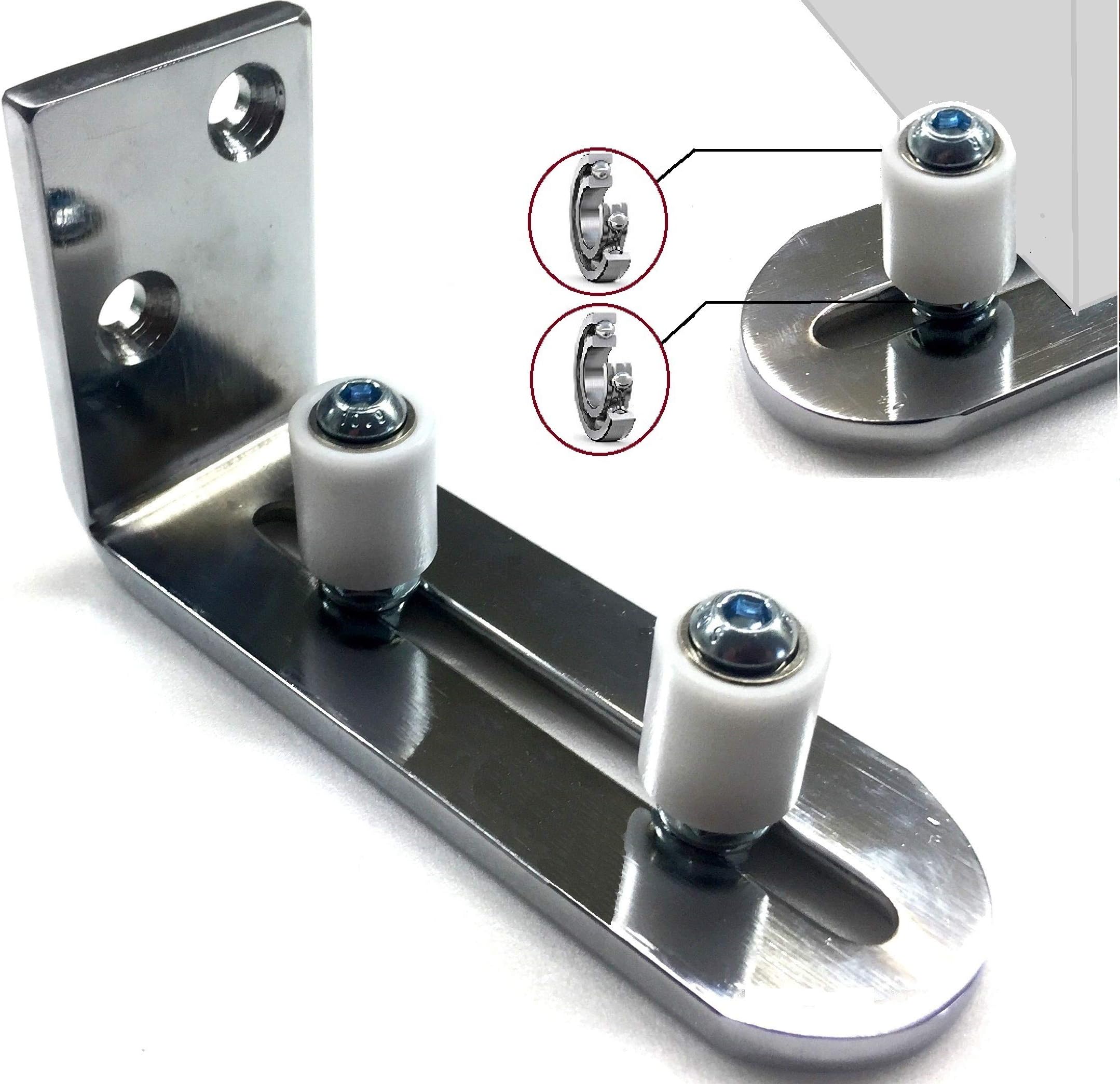 New Floradis Chrome Plated Floor Guide For Bottom Of Sliding Barn Doors. Lay-Flat System. Sits Flush To Floor. Ultra Smooth Fully Adjustable Wall Mount Stay Roller Guide. Ball Bearings Technology