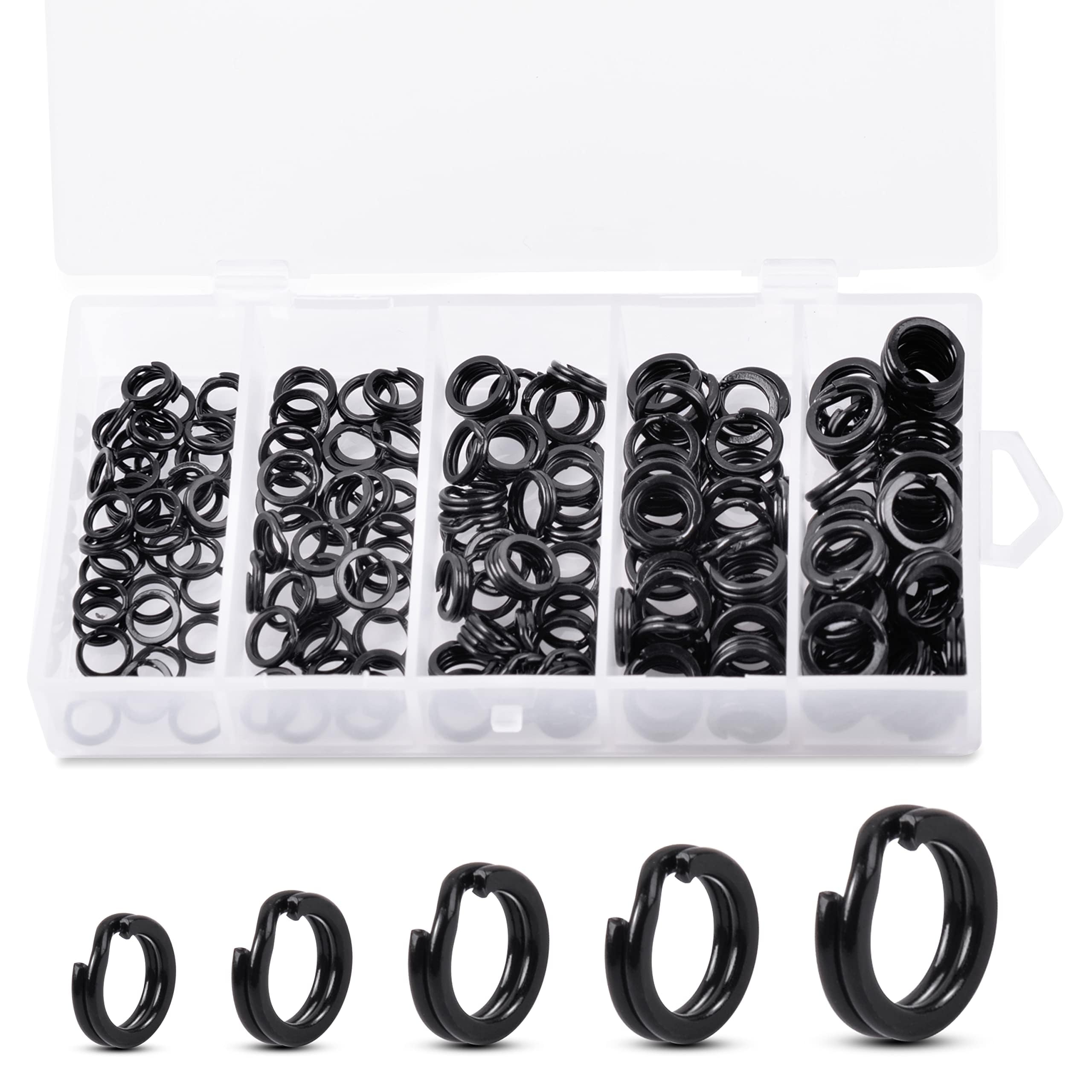 OROOTL Fishing Split Rings Kit, 200pcs Stainless Steel Double Split Rings Heavy Duty Flat Wire Ring Loop for Fishing Lure Hook Connector Freshwater Saltwater Terminal Tackle Accessories