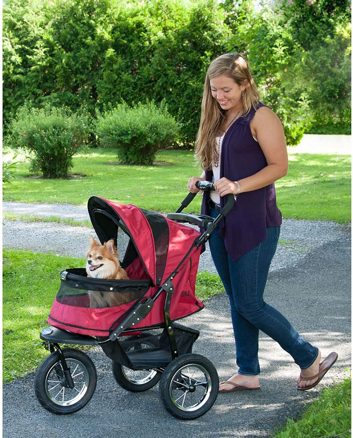 Pet Gear No-Zip Jogger Pet Stroller for Cats/Dogs, Zipperless Entry, Easy One-Hand Fold, Air Tires, Cup Holder + Storage Basket, Rugged Red : Pet Supplies