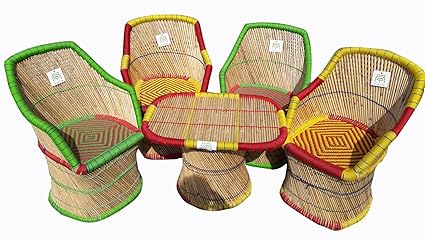Ecowoodies Arboreum Handicraft Cane Sitting Stool Chair Furniture Set