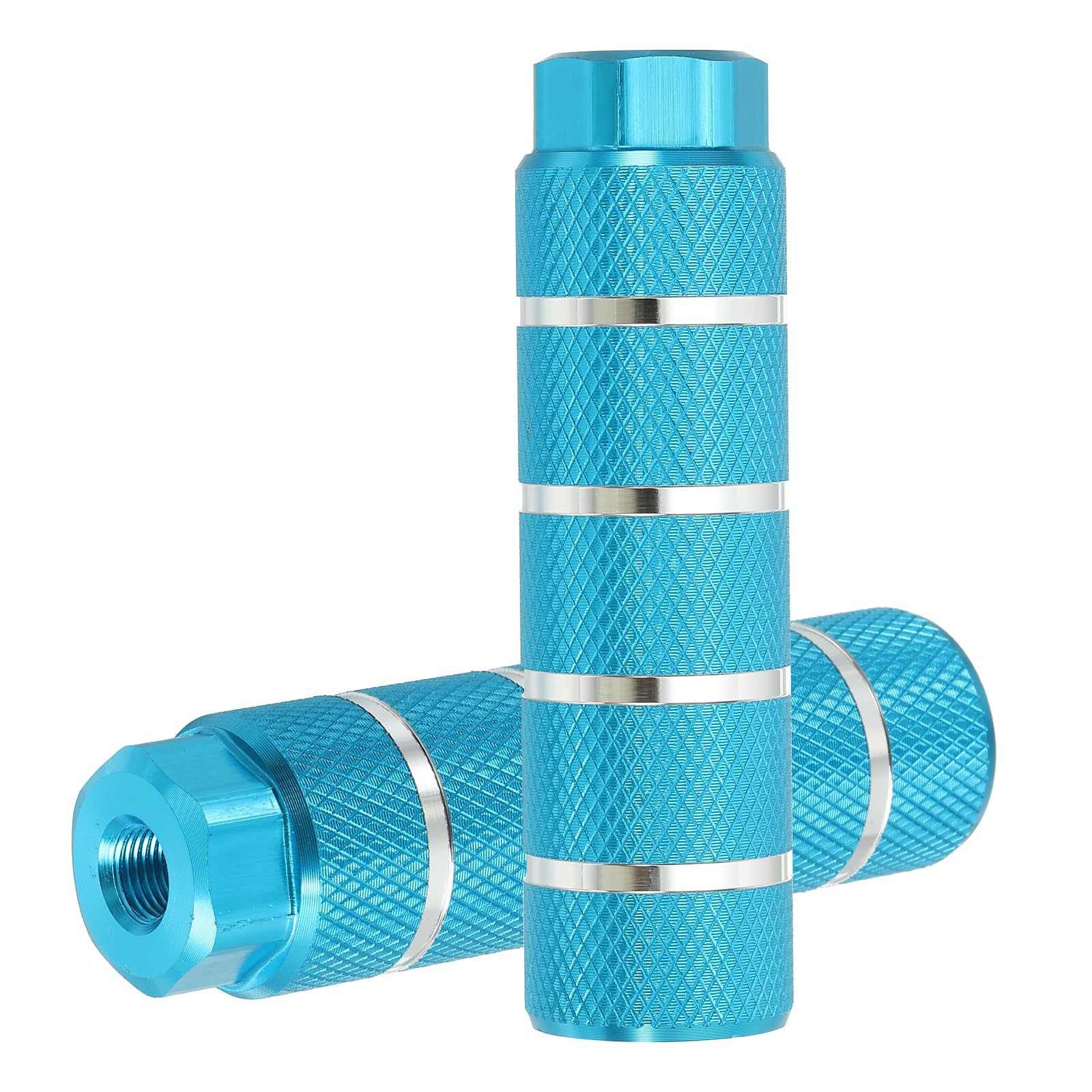 PATIKIL Aluminum Alloy Stripe Bike Pegs Fit 3/8 inch Axles, 2 Pack Anti-Skid lead Foot Bicycle Pegs Back Seat Stands for BMX Mountain Bike Cycling Rear Stunt Pegs, Sky Blue