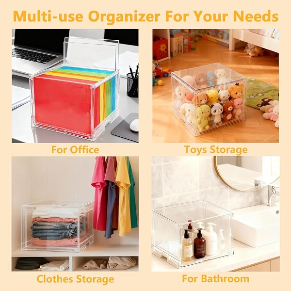 NOOING FILE ORGANIZER BOX WITH LID, HANGING FILING FOLDER ORGANIZER FOR DOCUMENT STORAGE WITH PLASTIC SLIDE, LETTER-SIZE FILE HOLDER FILING BOX FOR OFFICE/HOME/DECOR/（3PACK）