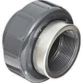 Spears 8059-SR Series PVC Pipe Fitting, Union with Viton O-Ring, Schedule 80, Gray, 1/2" Socket x Stainless Steel Reinforced NPT Female