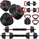 BDSHE Adjustable Dumbbell Set, 20/33/45/70/90lbs Free Weight Set with Connector, 5-in-1 Dumbbell Set for Barbells, Kettlebells, Push up Stand, Weight Plate, Home Gym Suitable Men/Women