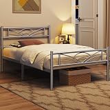 Yaheetech 3ft Single Bed Metal Frame Cloud Headboard Silver Slats view 2