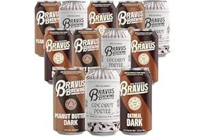 CHROMACAST Bravus Non-Alcoholic Brew Dark Stout Mixed Sampler 12 Pack - Oatmeal Dark, Peanut Butter Dark, Coconut Porter - 12oz Beer Cans