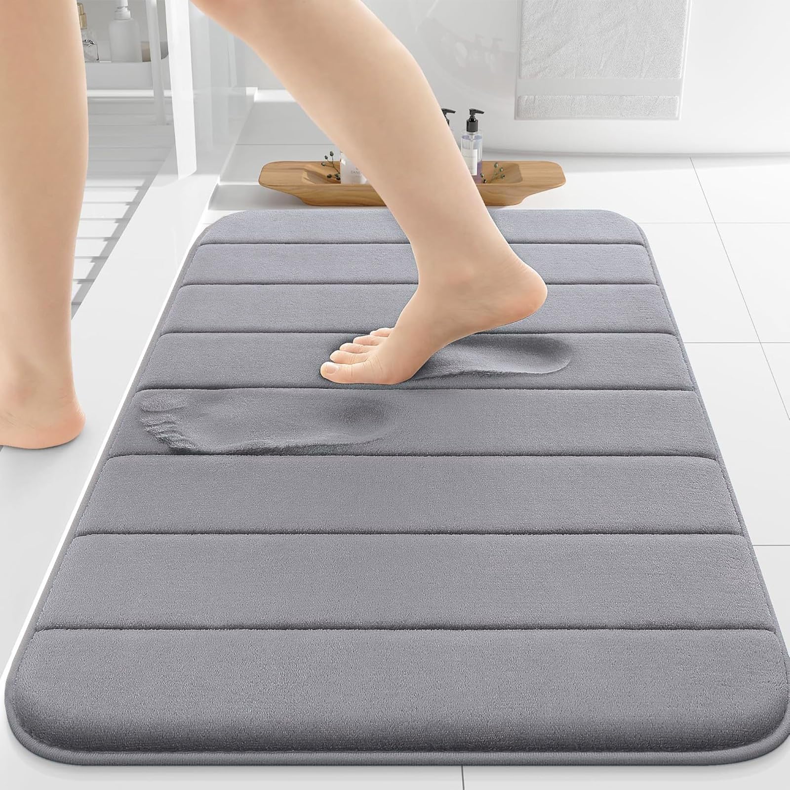 AMFUN 40 x 60 cm Bath Mats,Soft & Comfortable Bath Rug Foot Mat,Super Water Absorption,Non-Slip, Machine Washable Shower Mated for Home & Bathroom Floors-Light Grey