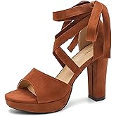 MAIERNISI JESSI Women's Strappy Platform Sandals, Chunky High Heel with Lace-Up Ankle Tie, Open Toe, 3.94 Inch