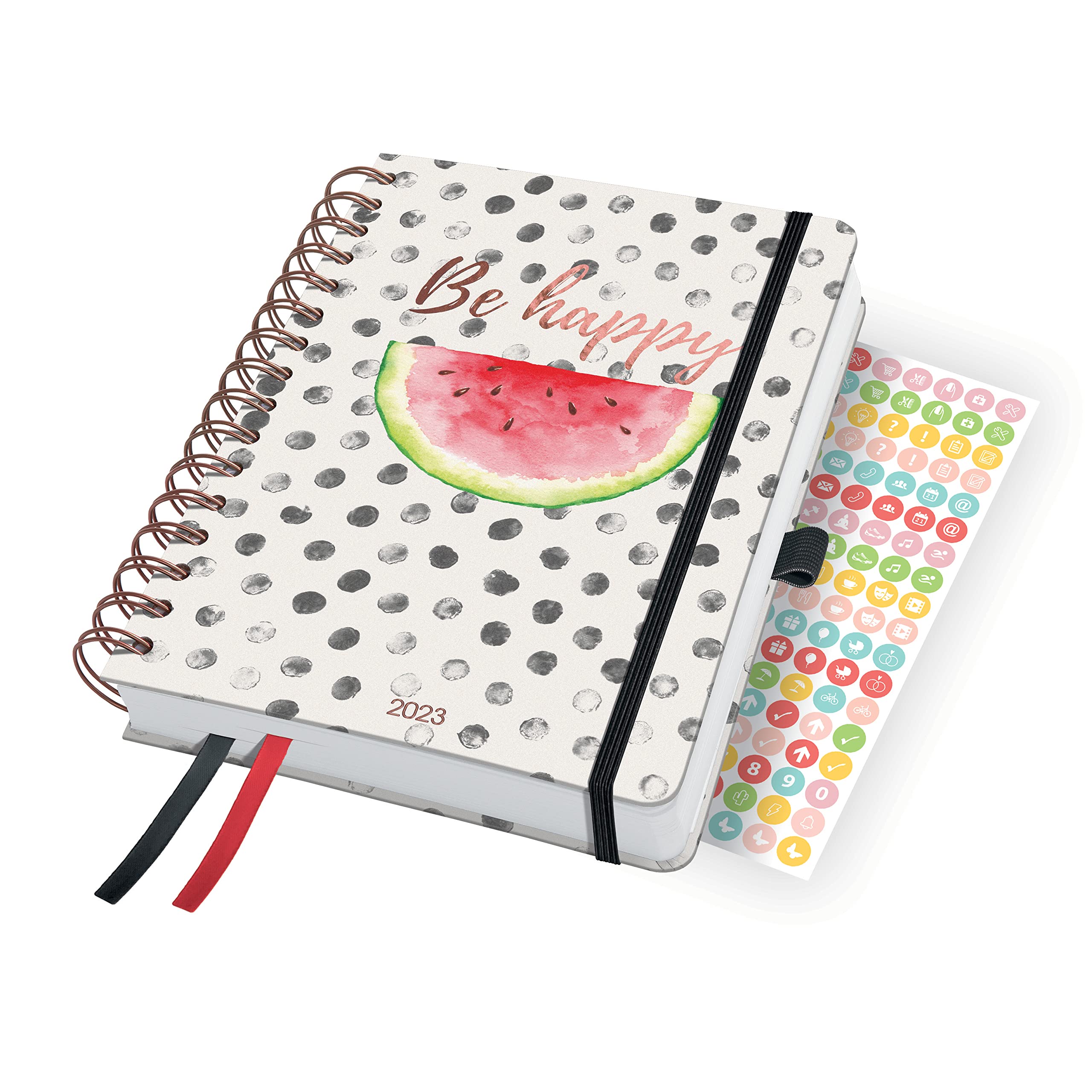 SIGEL J3601 Jolie Spiral diary 2023 - Watermelon Summer - 16,8 x 21,5 cm - hardcover - 240 pages - white, red