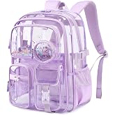 ASKSKY Clear Backpacks for Stadium Events Heavy Duty Clear Bookbag for School Girls Transparent Back Pack, Purple