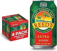 Reed's Extra Ginger Beer, Pack of 4 (12 fl oz Can each) - Non-Alcoholic Jamaican Real Sugar Brew Made w/ Fresh Organic Ginger