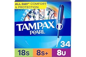 Tampax Pearl Tampons Multipack, with LeakGuard Braid, Super/Super Plus/Ultra Absorbency, Unscented, 34 Count