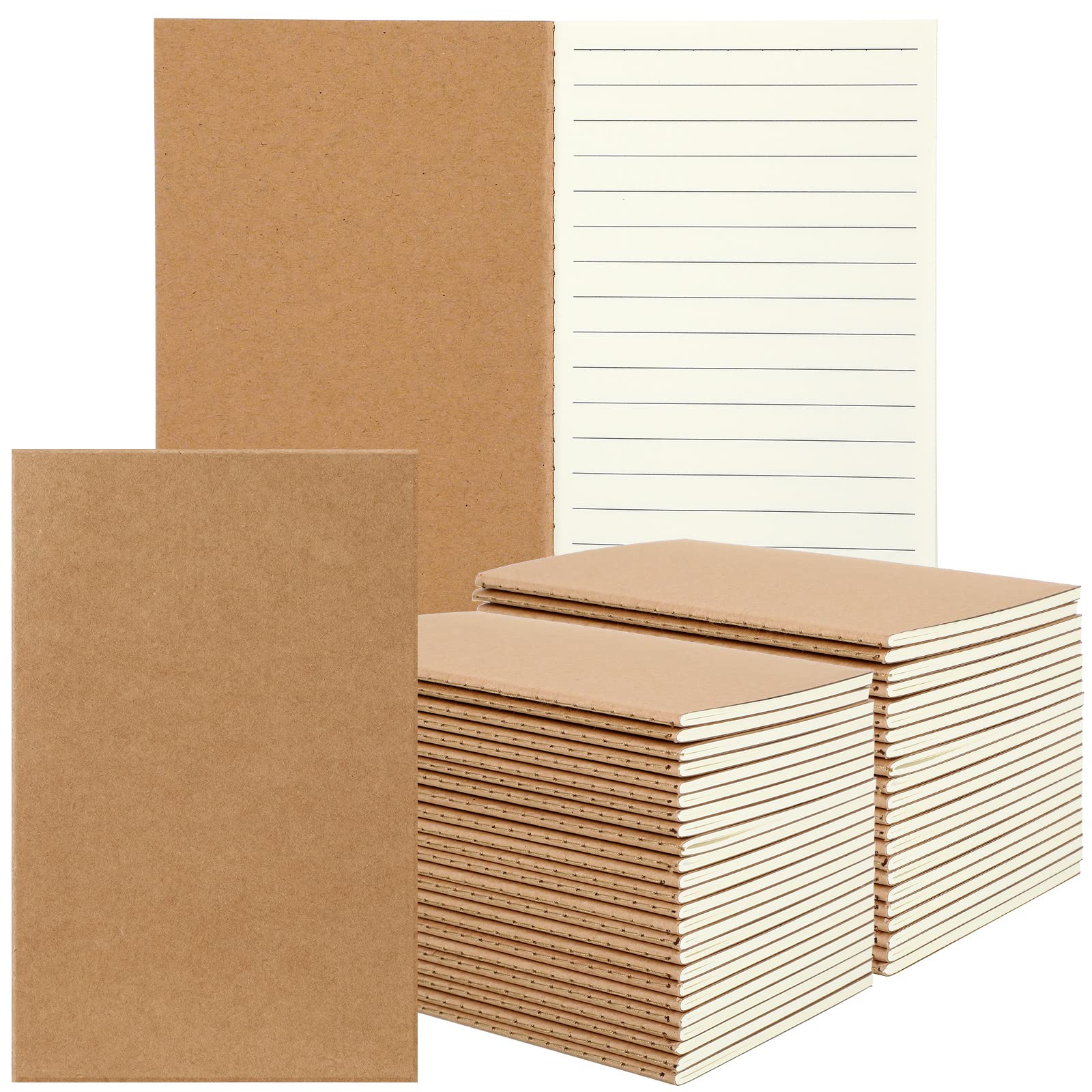 Tenare 30 Pcs A6 Notebooks Lined Bulk Blank Cover Journal Mini Notepads School Small Notebooks 60 Pages/ 30 Sheets Travel Pocket Notebooks for Memo Diary Office Supplies, 5.51 x 3.54'' (Kraft Brown)