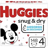 Huggies Snug &amp; Dry Baby Diapers, Size 4, 148 Ct