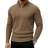Lexiart Men's Quarter Zip Sweater Casual Mock Neck Pullover Ribbed Knit Polo Sweater