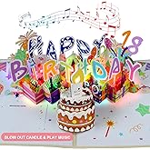 3D Musical Birthday Card, Blowable LED Light Candle, 3D Birthday Popup Cards with DIY 0-9 Numbers, Blow Out Led Light Candle, and Play Happy Birthday Music for Kids Men and Women