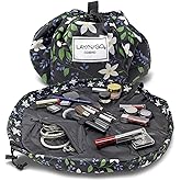 Lay-n-Go Cosmo Drawstring Cosmetic & Makeup Bag Organizer - Portable Drawstring Makeup Bag w/Zipper Pocket, Makeup Loops & More - Durable, Machine Washable Toiletry Bag (20", Floral Large)