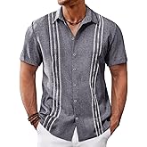 Runcati Mens Cuban Guayabera Shirts Short Sleeve Button Down Casual Summer Beach Wedding Embroidered Linen Tops