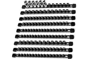 Reniteco 9-Piece Socket Organizer Kit - 1/4 in x 48, 3/8 in x 48, 1/2 in x 36 Clips | Black ABS Socket Holder for Drive Tools