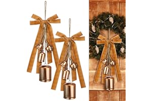 Lukmaa 2 Set Christmas Rustic Cow Bells Rustic with 25 Yard Velvet Ribbon Vintage Christmas Handmade Hanging Bells for Xmas Tree Wreath Door Garland Home Ornaments Parties Gifts