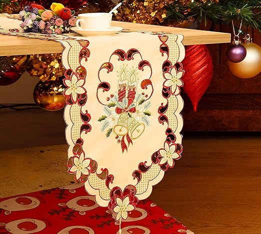 Amazon Com Doyolla Embroidered Christmas Bells Candles Table