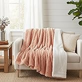 DaDa Bedding Coral Pastel Peach Rose Faux Fur Throw Blanket - Dreamy Geometric Embossed Sherpa Backside - Super Soft Warm Cozy Plush Fluffy - 50" x 60"