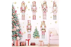 decalmile Christmas Pink Nutcrackers Window Wall Decals Christmas Trees Nutcracker Snowflakes Wall Stickers Living Room Child