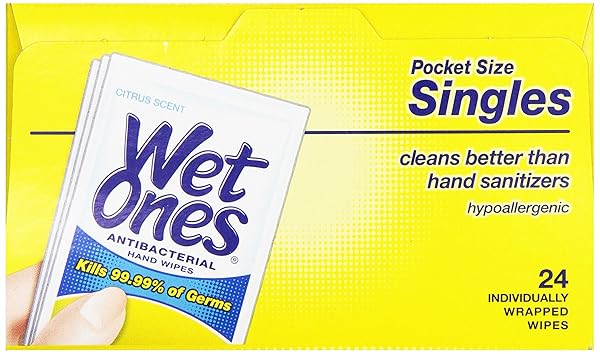 WET ONES ANTIBACTERIAL THICK MOIST TOWELETTES, CITRUS SCENT, SINGLES, 24 CT