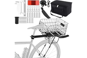 Aodaer Rear Bike Rack with Basket Quick Release Bike Rear Rack Heavy Duty Folding Bike Basket with Waterproof Bag & Cargo Net & Installation Tool