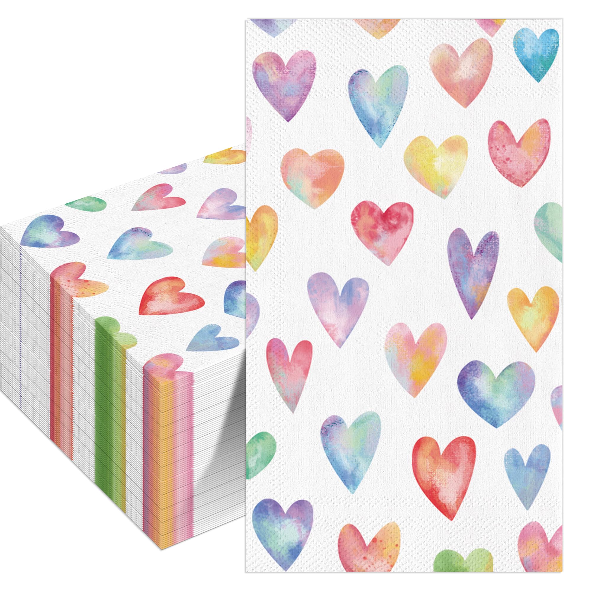 Photo 1 of 100Pcs Valentine's Day Paper Napkins Colorful Heart Cocktail Beverage Napkin Dessert Dinner Hand Towels for Luncheon Wedding Bridal Anniversary Party Decorations 13 x 17.3 Inches