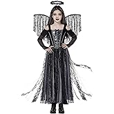 Spooktacular Creations Child Black Fallen Angel Costume, Girls Dark Angel Outfit, Kids Devil Dress for Halloween Role Play