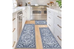 Ileading Boho Kitchen Rugs Sets 3 Piece with Runner Floral Kitchen Floor Mat Carpet Farmhouse Kitchen Rugs and Mats Non Skid Washable Runner Rug for Kitchen Floor Office Sink Laundry