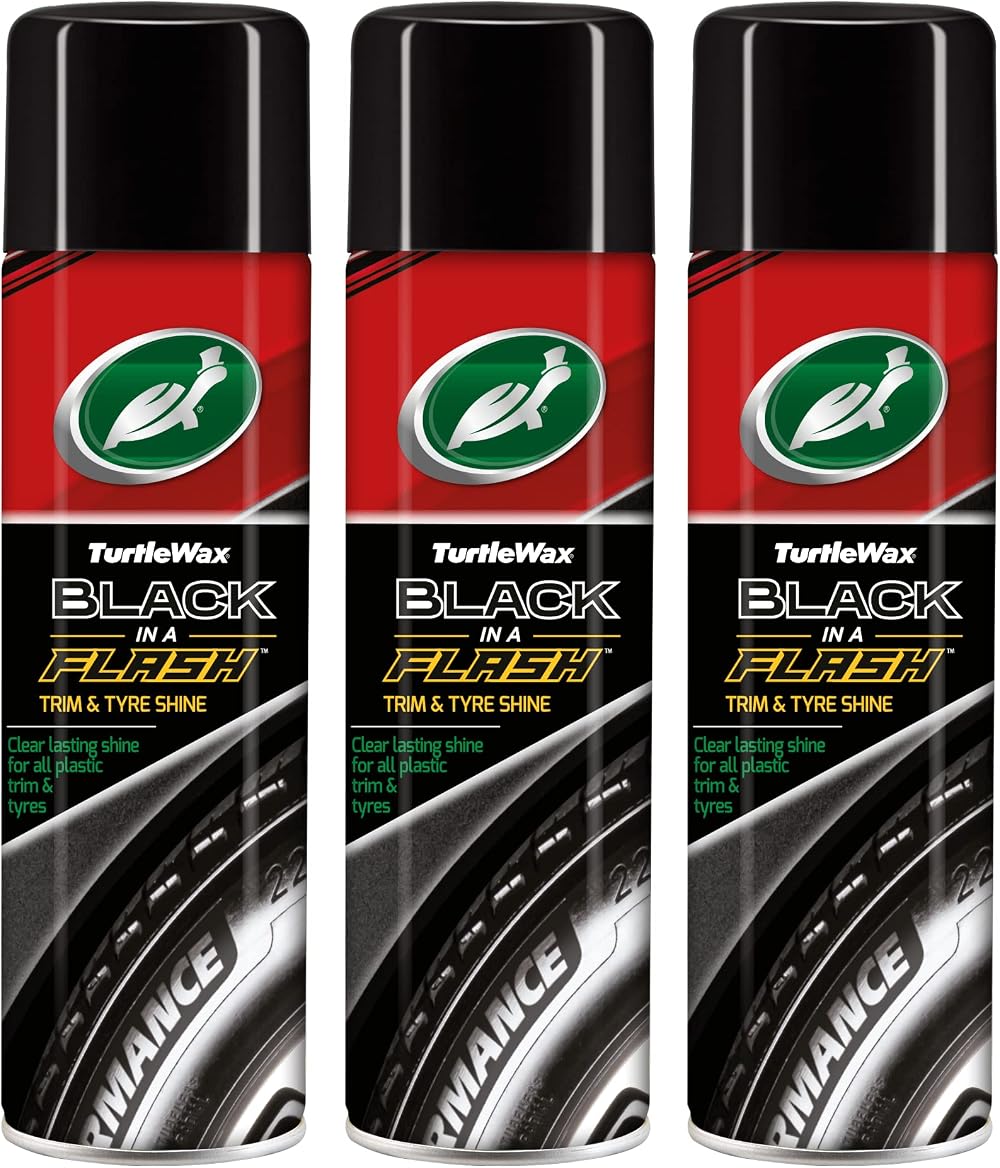 Turtle Wax Black In A Flash 500 x3 Tyre & Trim Cleaner Universal Restorer