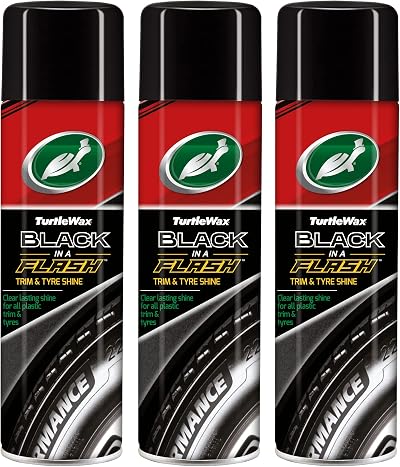 Turtle Wax Black In A Flash 500 x3 Tyre & Trim Cleaner Universal Restorer