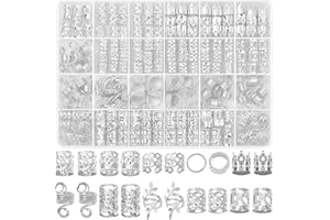 Guijinhao 220 Pcs Silver Hair Jewelry for Braids, Loc Jewelry for Hair Dreadlock, Metal Silver Braids Rings Cuffs Clips for R