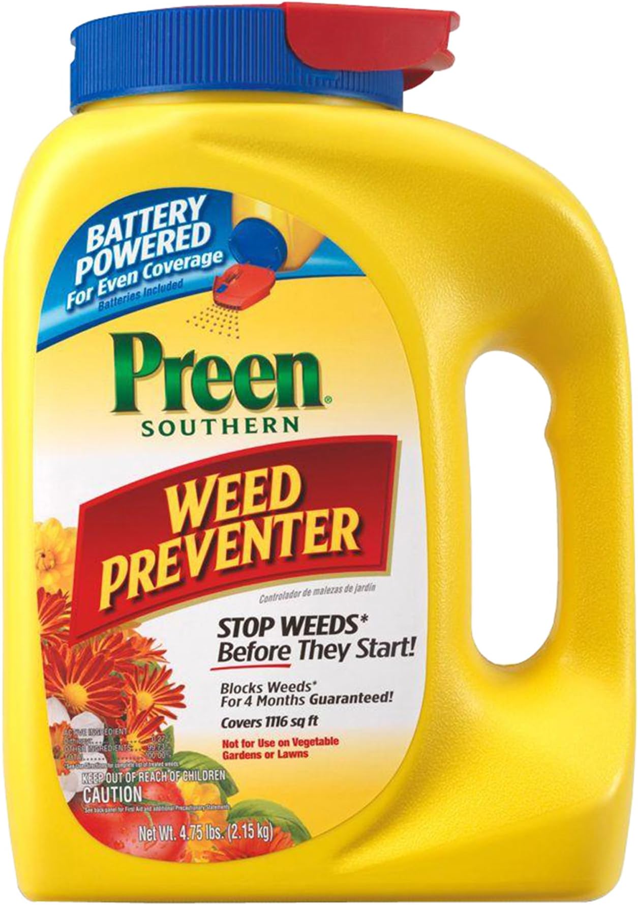Preen Southern Weed Preventer with Power Spreader Cap, 4.75 lb bottle, Covers 1,120 Sq. Ft.