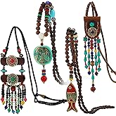 Bonuci 4 Pcs Long Boho Necklaces for Women Vintage Wooden Beaded Necklace Bohemian Handmade Turquoise Jewelry Gift(Vibrant Style)
