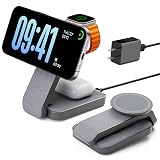 Eazpower 3 in 1 Foldable Wireless Charging Station for MagSafe, Nightstand Magnetic Charger Stand for iPhone 17 16 15 14 Pro Max, Travel Charging Dock with Night Light for Apple Watch/AirPods (Gray)