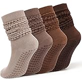 Chicingyou 4 Pairs Cute Pilates Sock with Grip, Soft Long Scrunch Non-slip Yoga Slouch Sock for Women Dance Gym Hospital