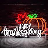 Happy Thanksgiving Neon Sign Large 22 in * 13 in Pumpkin Neon Light Dimmable Fall Neon Sign Happy Thanksgiving Light Up Sign for Bedroom Living Room Thanksgiving Decorations Party Home