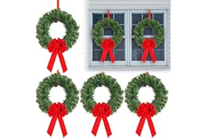 Janinka 6 Pcs Christmas Wreath for Windows 11.8 Inch Christmas Window Decorations Cabinet Wreaths with Red Bow Greenery Artificial Hanging Garlands for Fireplaces Window Home (Pine)