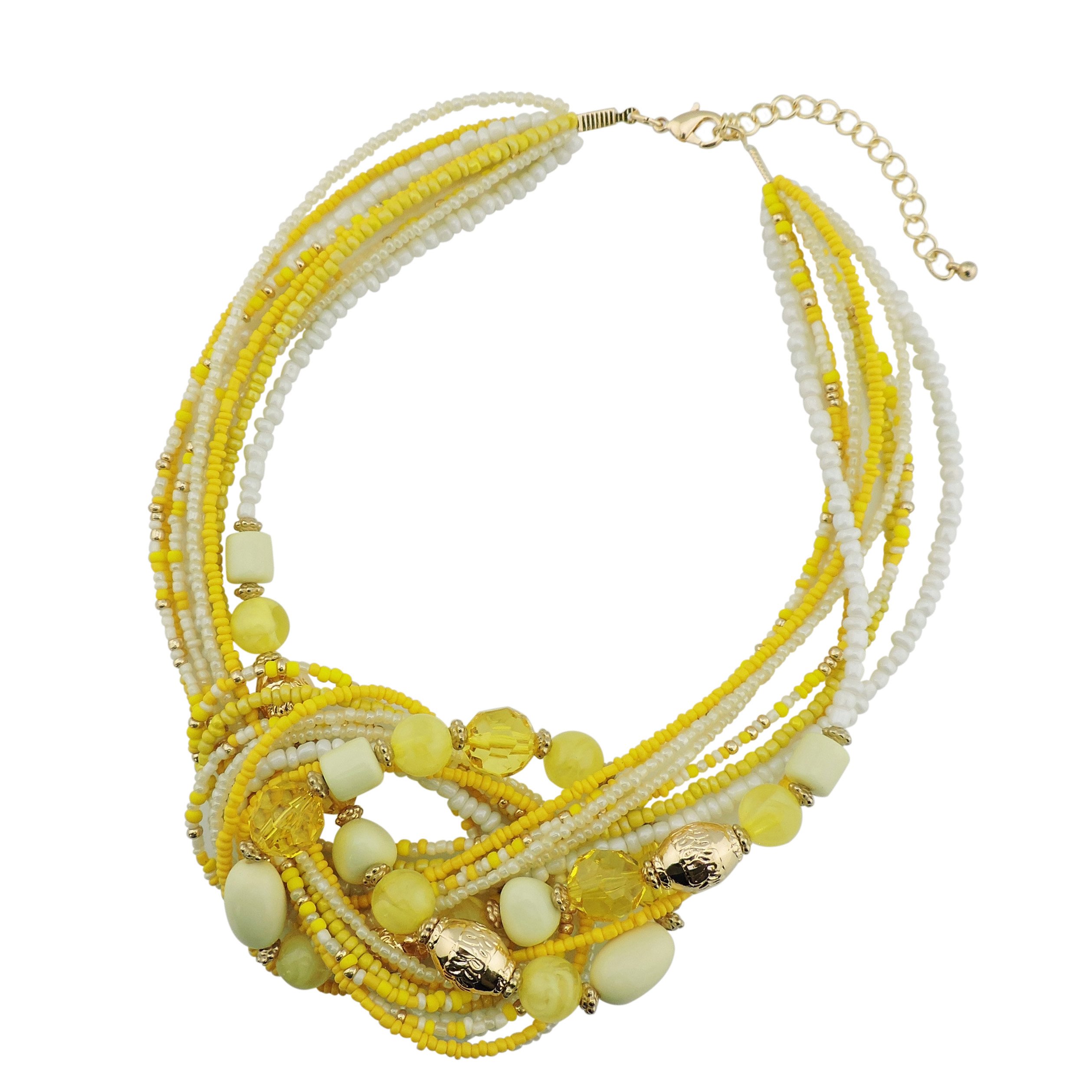 BOCAR Aquamarine Seed Beads Antique Gold Multilayer Statement Collar Necklace (NK-10345-Yellow)