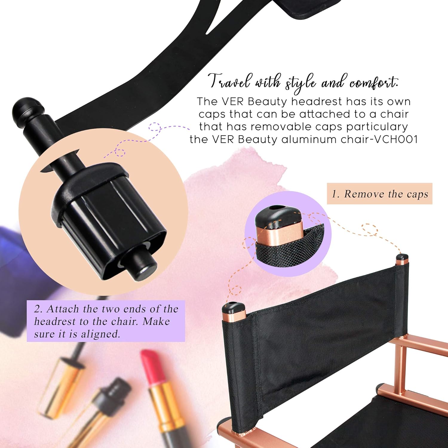 Professional Makeup Artist Chair Directors Chair, Portable Chair, Foldable Aluminum Makeup Chair with Head Rest in Rose Gold by Ver Beauty: Kitchen & Dining