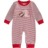 Karuedoo Newborn Baby Boy Girl Football Outfit Rugby Embroidery Stripe Romper Waffle Knit Long Sleeve Jumpsuit Fall Clothes