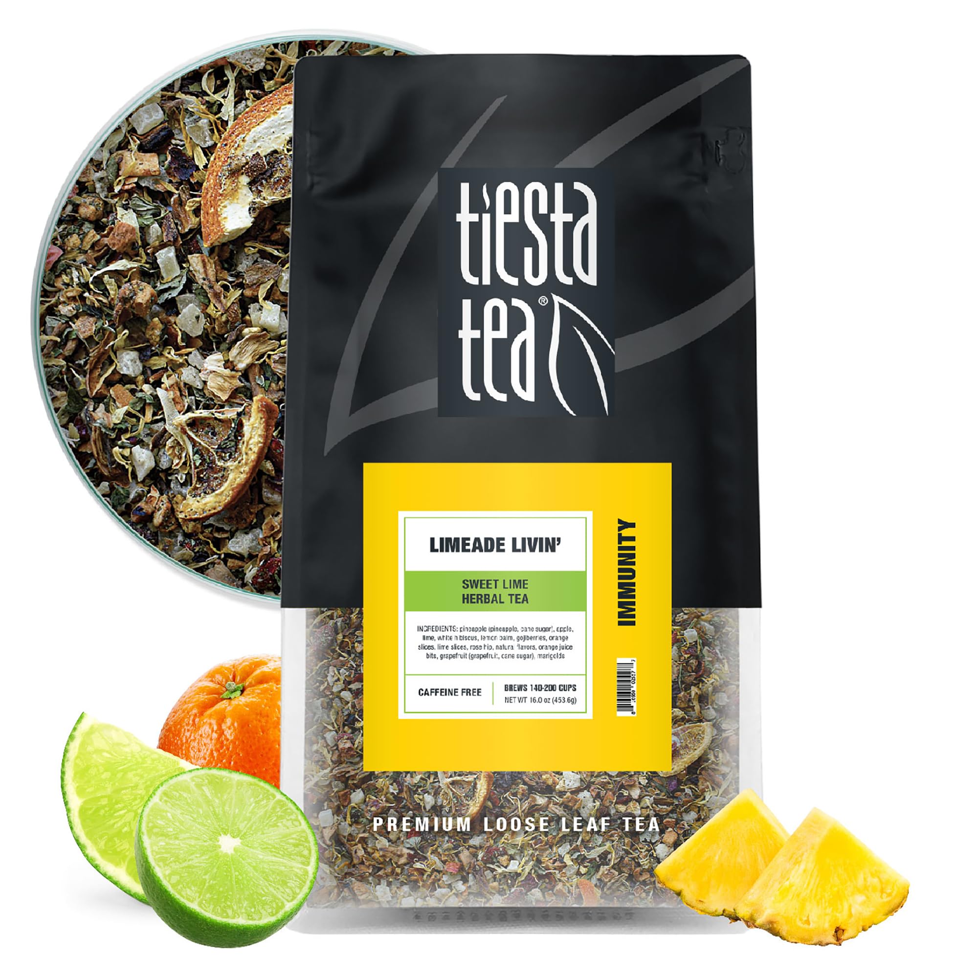 Tiesta Tea - Limeade Livin, Loose Leaf, Sweet Lime Herbal Tea, Premium Non-Caffeinated Blend, Make Hot or Iced, Brews Up to 200 Cups, 16 oz Resealable Bulk Pouch Image