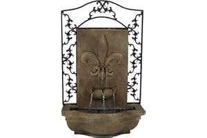 Sunnydaze 33" Outdoor Wall Water Fountain with Pump - Florentine Stone - French Lily - Electric